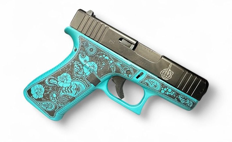 Glock 43X teal paisley custom engraving — precision firearm engraving NJ