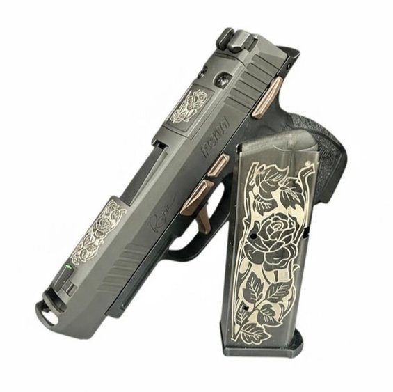 Sig Sauer P365 rose and gold engraving — custom firearm personalization NJ